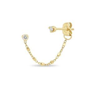 ZOE CHICCO 14K GOLD DIAMOND DOUBLE STUD SQUARE BEAD CHAIN EARRING